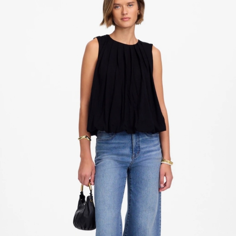 Madewell jet black Sleeveless Crewneck Bubble Top NWT
